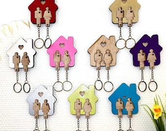 Llavero de madera - Casita con 2 llaveros extraíbles (Entrega gratuita)