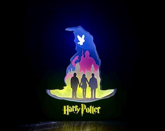 Luz nocturna LED con caja de luz de madera - Sombrero de Magia y Magos [Personalizable]