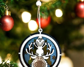 Bola navideña de madera 3D - Sven y Olaf de Frozen (Frozen)