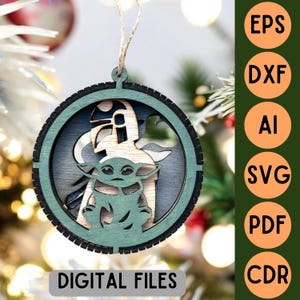 Fichier de découpe laser décoration boule de Noël 3D en bois 3 couches -Star Wars The Mandalorian - numérique svg ai cdr pdf dxf eps