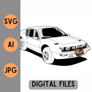 Renault Alpine A310 4 Cylinders Digital File Vector SVG AI JPG Outline