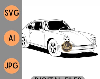 Porsche 911E 1969 Plik cyfrowy Wektor SVG AI JPG Kontur