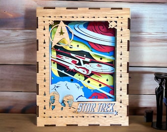 Caja de luz LED de madera con luz nocturna - Star Trek n.° 1 [Personalizable]