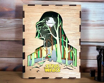 Luz nocturna LED con caja de luz de madera - Star Wars - Darth Vader en Endor [Personalizable]