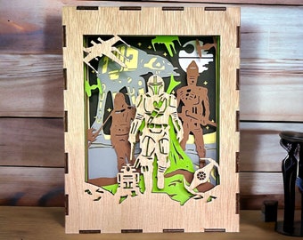 Caja de luz LED de madera con luz nocturna - Star Wars - The Mandalorian [Personalizable]
