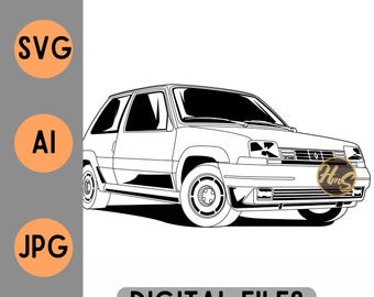 Renault Super 5 GT Turbo Phase 1 Supercinq r5 Vector svg AI JPG zarys pliku cyfrowego