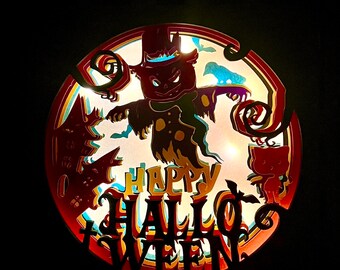 Caja de luz LED de madera con luz nocturna - Halloween [Personalizable]