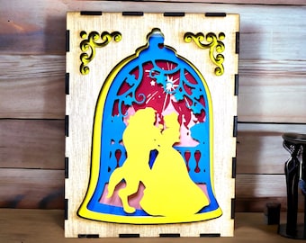 Luz nocturna LED de madera - Disney - La Bella y la Bestia [Personalizable]