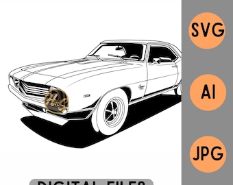 Chevrolet Camaro SS 350 de 1969 (archivo digital, vector, SVG, AI, jpg)