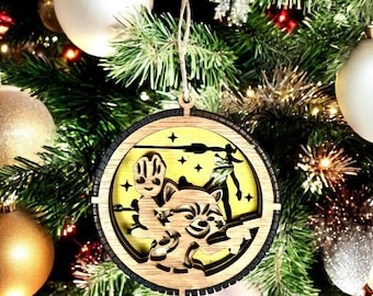 Drewniana bombka 3D - Groot & Rocket ze Strażników Galaktyki