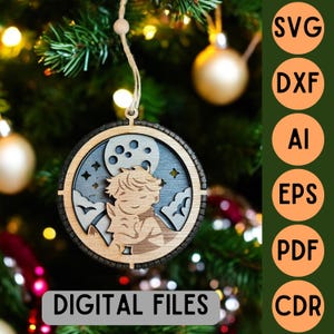 Fichier de découpe laser décoration boule de Noël 3D en bois 3 couches - Le Petit Prince - fichiers numériques svg ai cdr pdf dxf eps