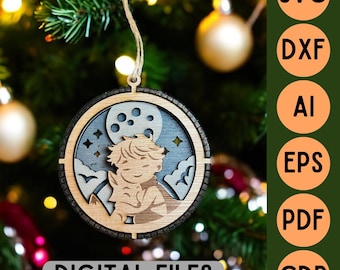 Plik do cięcia laserowego 3D drewniana bombka świąteczna dekoracja 3 warstwy-Mały Książę-pliki cyfrowe SVG AI CDR pdf DXF eps