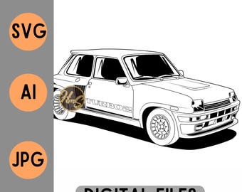 Renault 5 Turbo 2 r5 Archivo digital Vector SVG AI JPG Contorno