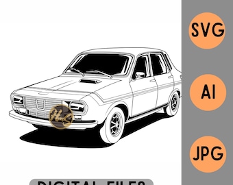 Renault 12 R12 Gordini Vector SVG AI JPG Contorno Archivo Digital