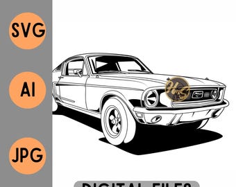 Archivo digital Ford Mustang Fastback GT 302 J-Code Vector SVG AI jpg contorno