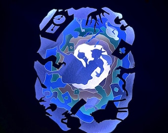 Luz nocturna LED con caja de luz de madera - Alicia en el País de las Maravillas [Personalizable]