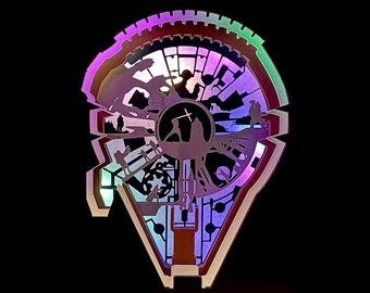 Luz nocturna LED con caja de luz de madera - Star Wars - El Halcón Milenario [Personalizable]