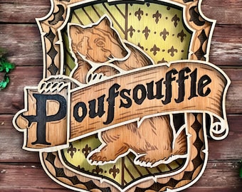 Arte mural de madera en 3D - Harry Potter - Escudo de Hufflepuff [Versión en francés]
