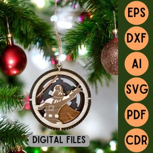 Fichier de découpe SVG laser décoration boule de Noël 3D en bois 3 couches - Star Wars Dark Vador- Fichiers numériques svg ai pdf dxf cdr