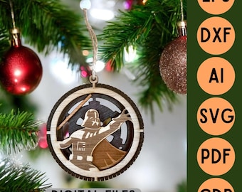 Archivo de corte SVG láser 3D decoración de bolas de Navidad de madera 3 capas - Star Wars Darth Vader- Archivos digitales svg ai pdf dxf cdr