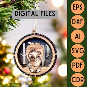 Fichier de découpe laser décoration boule de Noël 3D en bois 3 couches - Harry Sorcier - fichiers numériques svg ai cdr pdf dxf eps