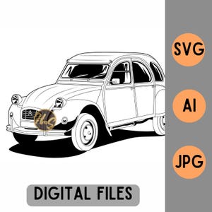 Citroën 2CV 2CV6 Special Digital File Vector SVG AI JPG Outline