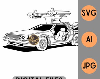 Archivo digital vectorial SVG AI jpg del DeLorean DMC-12 (versión Regreso al Futuro)