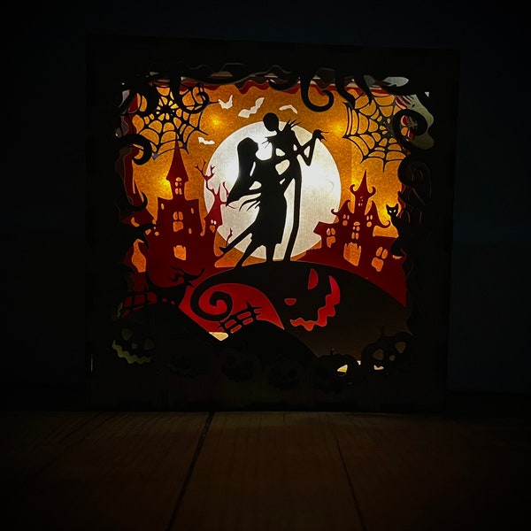 Veilleuse lightbox en bois à led - Tim Burton - L’étrange Noël de Monsieur Jack [Personnalisable]