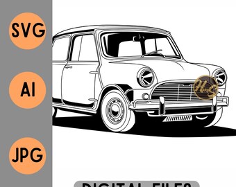 Archivo digital Austin Mini Cooper MK1 Vector SVG AI jpg contorno