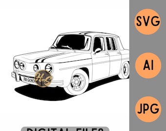 Renault 8 R8 Gordini Archivo digital Vector SVG AI JPG Contorno