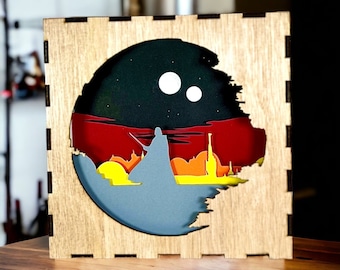 Luz nocturna LED con caja de luz de madera - Star Wars - Darth Vader en Tatooine [Personalizable]