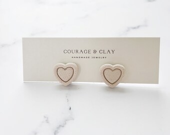 Clay Heart Stud Earrings, Valentine's Jewelry, Valentine's Gifts for Her, Galentine's Gift, Polymer Clay, Tiny Heart, Made to Order, Neutral
