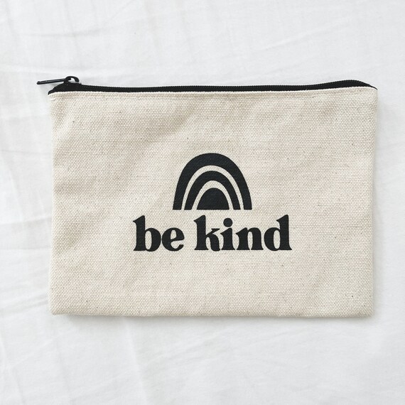 Be Kind Canvas Pouch with Zipper - Canvas Makeup Pouch - Natural Canvas  Pouch - Zipper Pouch - Slogan Pouch - Clutch Bag