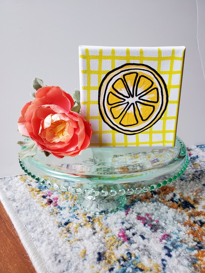 Lemon paintingwalltiered trayshelf decor