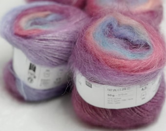 Hilo de lujo de mezcla de mohair y seda: Hilo de punto degradado Rico Design 50 g