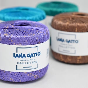Lana Gatto Paillettes – Italian Sequin Yarn, 25g/195m, 100% Polyester, Shiny Decorative Knitting Yarn for Summer Projects