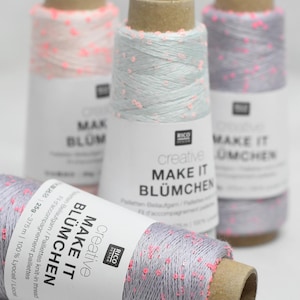 Rico Design Creative Make It Blümchen - Filato per maglieria scintillante con paillettes floreali