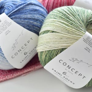 Conceito de Katia TAIMI – Fio de lã merino para meias de 6 fios, cores com efeito spray, 150g / 400m