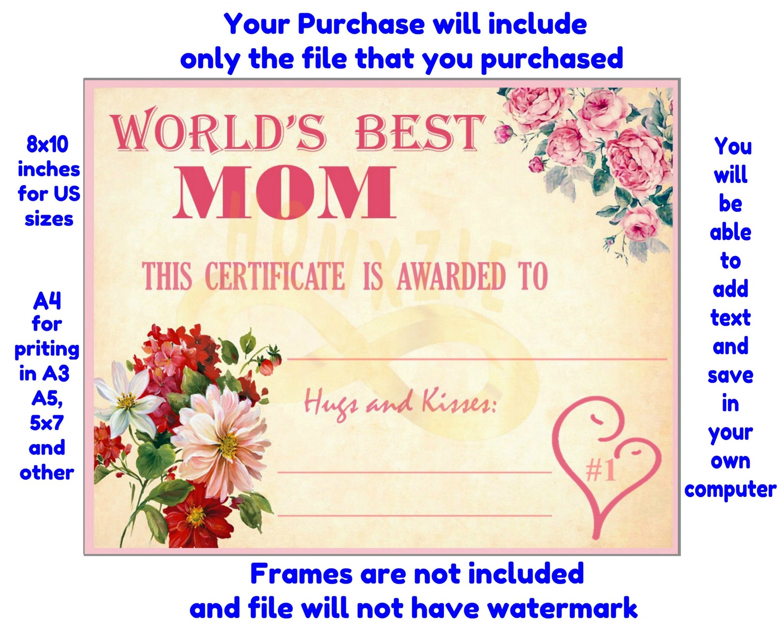 Editable Best Mom Award Birthday Certificate for Mom Etsy
