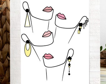 Download Abstract Woman Line Drawing Girl One Line Drawing Svg Face Minimalist Line Art Lady With Pearls Print Girl Drawing With Red Lips Svg Clip Art Art Collectibles