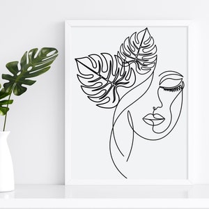 Plant lady SVG/ One line face with plants SVG/ One line monstera Svg/ Abstract face one line art/ Monstera Svg/ Monstera Plant SVG