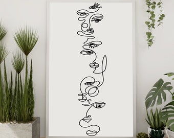 One line abstract faces SVG/ Multiple abstract faces one line drawing/ Abstract single line faces SVG/ Minimalist abstract faces PNG