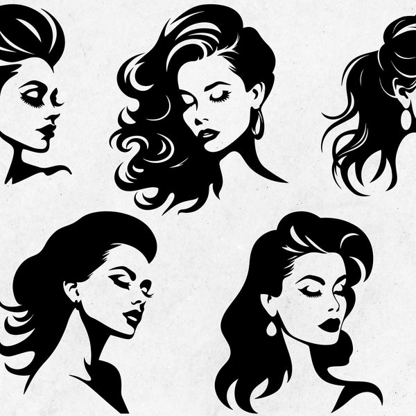 Woman Head Silhouettes Set/ Female Head Silhouette SVG PNG EPS Ai/ Woman Face Silhouette/ Woman Head Svg/ Woman Hair Svg/ Woman Silhouette