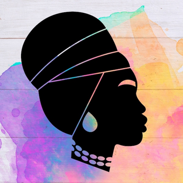 Afro Woman with Turban Silhouette SVG/ Afro Girl with Headband/ Head Wrap SVG/ Headscarf Svg/ African American Woman Head/ Black Woman Svg