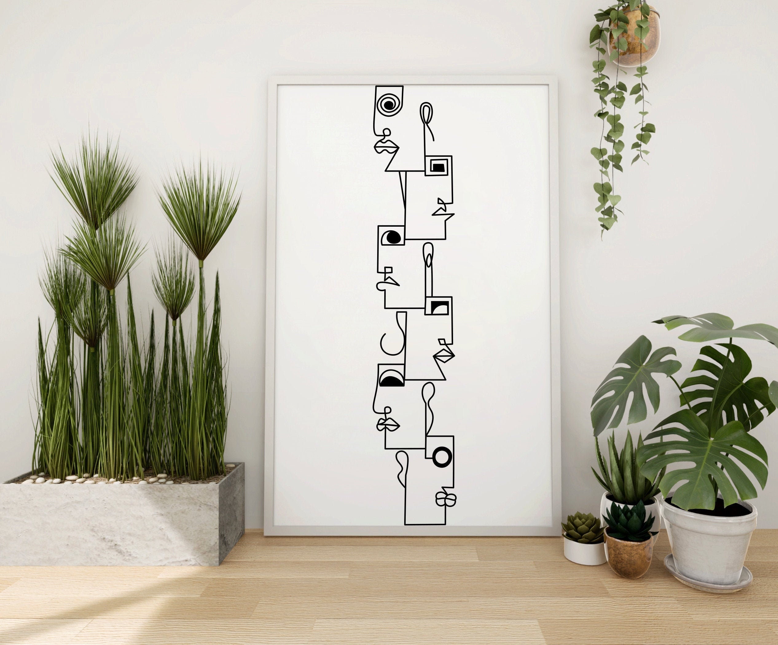 Abstract one line faces SVG/Abstract geometric faces line art/Modern abstract faces SVG/Multiple abstract faces one line drawing