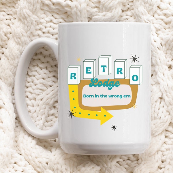 Retro Lodge Coffee Mug | 70's Retro Mug | Googie Signs Mug | 70's Retro cup | Mid-Century Coffee Mug