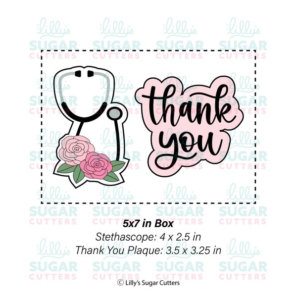 Floral Stethoscope & Thank You Cookie Cutter Set