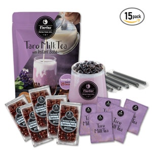 Flavfar Taro Milk Tea with Instant Tapioca Pearls - Authentic Taro Milk Bubble Tea Kit / Brown Sugar Boba - 5 PacK