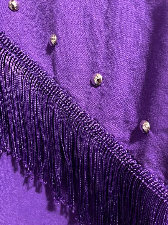 Vintage 1970s Women’s Purple Western Fringe Shirt… - image 3