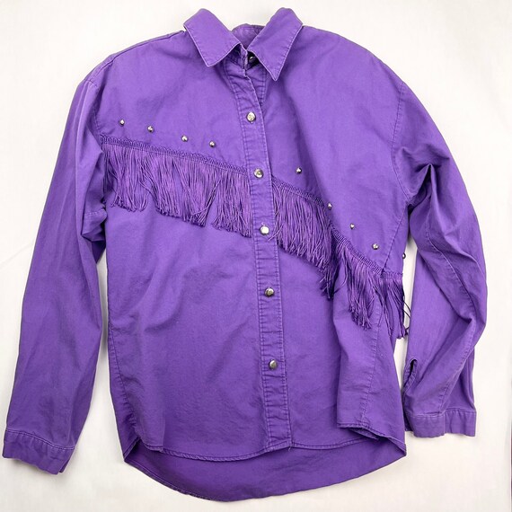 Vintage 1970s Women’s Purple Western Fringe Shirt… - image 8